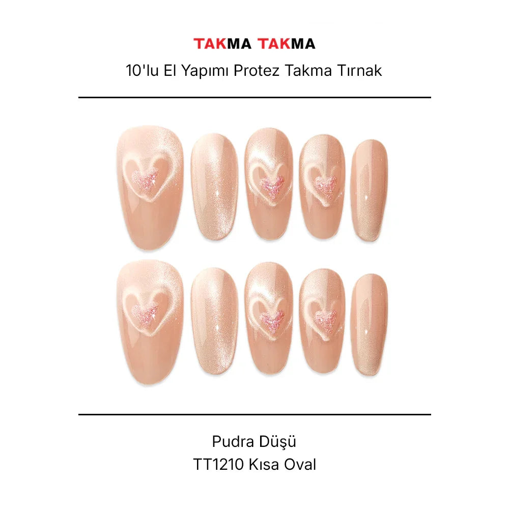 Tekrar Kullanılabilir El Yapımı Protez Takma Tırnak TT1210 - Pudra Düşü - 10'lu