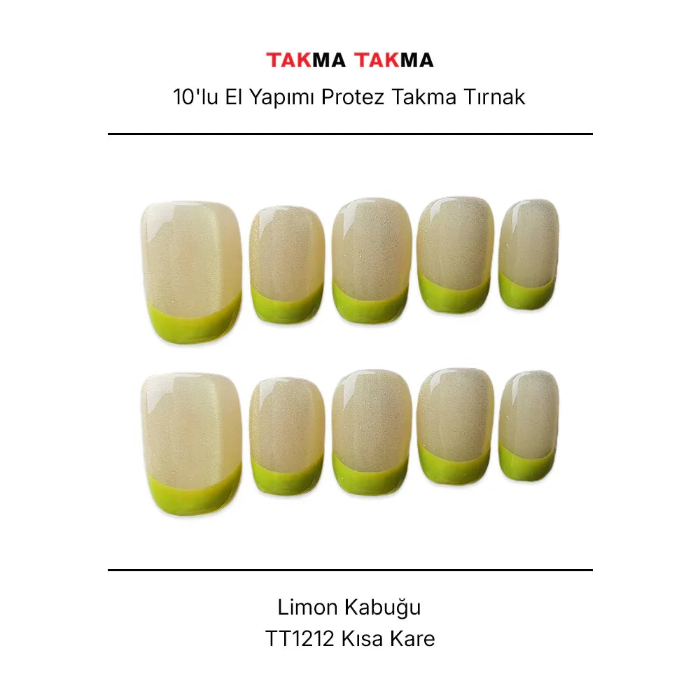 Tekrar Kullanılabilir El Yapımı Protez Takma Tırnak TT1212 - Limon Kabuğu - 10'lu
