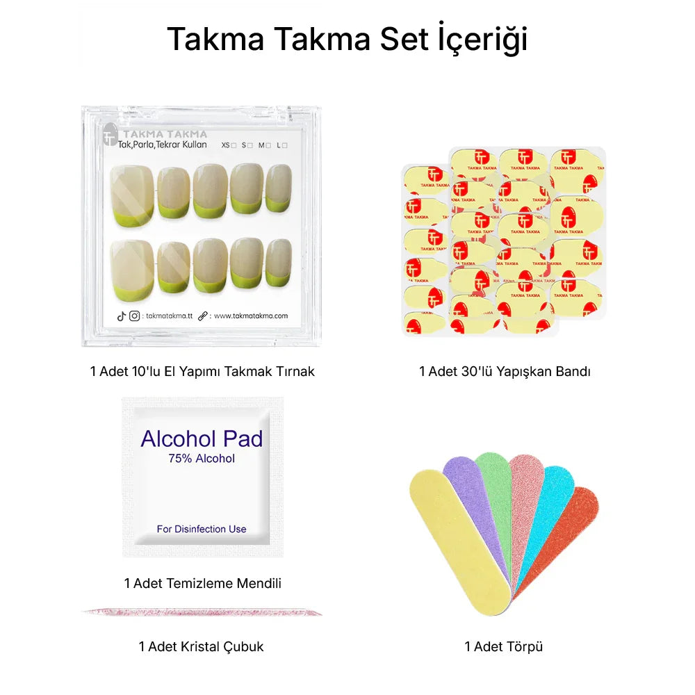Tekrar Kullanılabilir El Yapımı Protez Takma Tırnak TT1212 - Limon Kabuğu - 10'lu