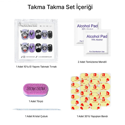 10'lu Renkli Kısa Yuvarlak TT1213 Tekrar Kullanılabilir El Yapımı Protez Takma Tırnak