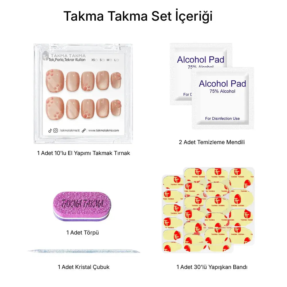 10'lu Pembe Kısa Kare TT1215 Tekrar Kullanılabilir El Yapımı Protez Takma Tırnak Takma Takma