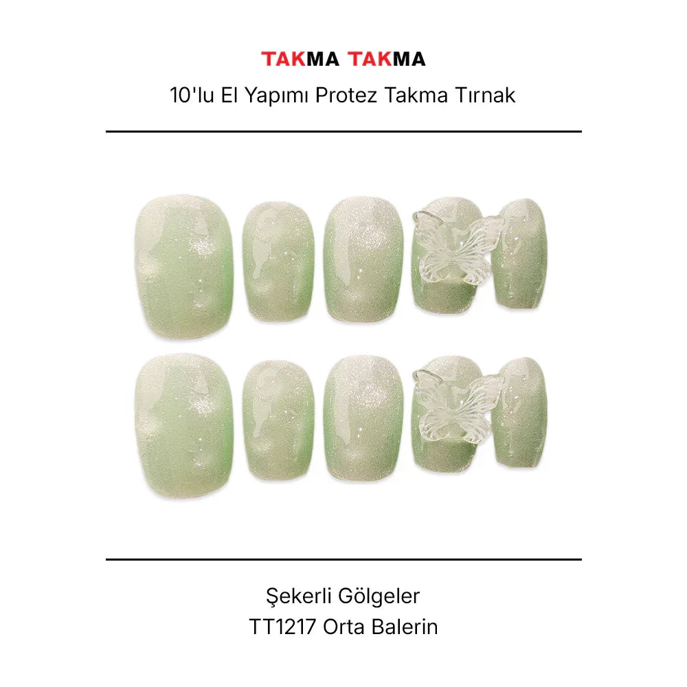 Tekrar Kullanılabilir El Yapımı Protez Takma Tırnak TT1217-Şekerli Gölgeler-10'lu