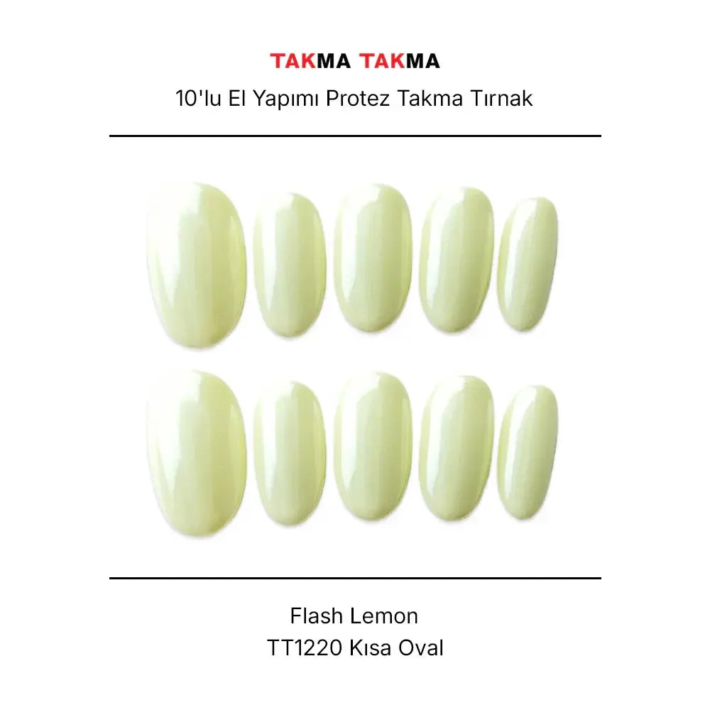 10'lu Sarı Kısa Oval TT1220 Tekrar Kullanılabilir El Yapımı Protez Takma Tırnak Takma Takma