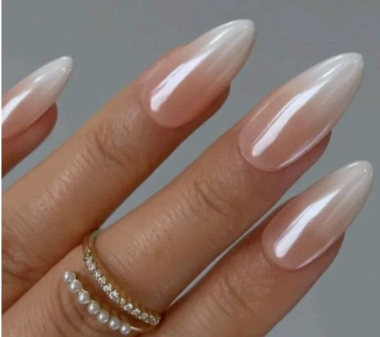 10'lu Beyaz Uzun Badem TT1223 Tekrar Kullanılabilir El Yapımı Protez Takma Tırnak
