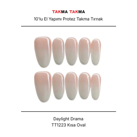 10'lu Beyaz Uzun Badem TT1223 Tekrar Kullanılabilir El Yapımı Protez Takma Tırnak