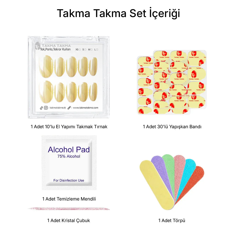 10'lu Beyaz Kısa Oval TT1224 Tekrar Kullanılabilir El Yapımı Protez Takma Tırnak