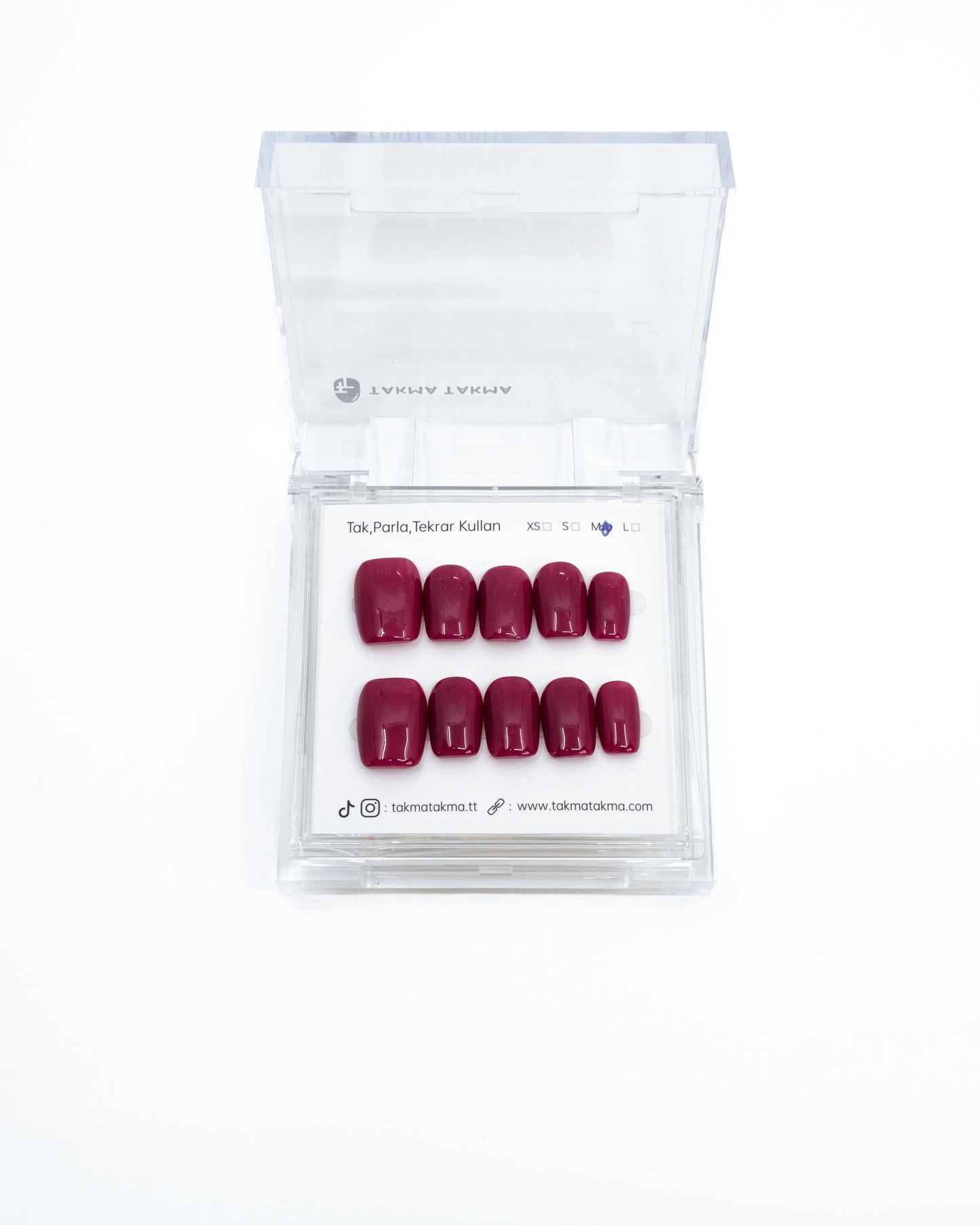 Tekrar Kullanılabilir El Yapımı Protez Takma Tırnak TT1226 - Burgundy Muse - 10'lu