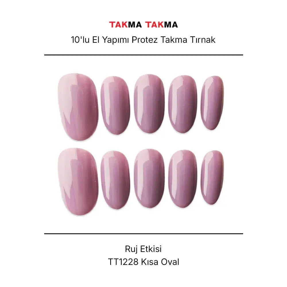 10'lu Gri Kısa Oval TT1228 Tekrar Kullanılabilir El Yapımı Protez Takma Tırnak Takma Takma
