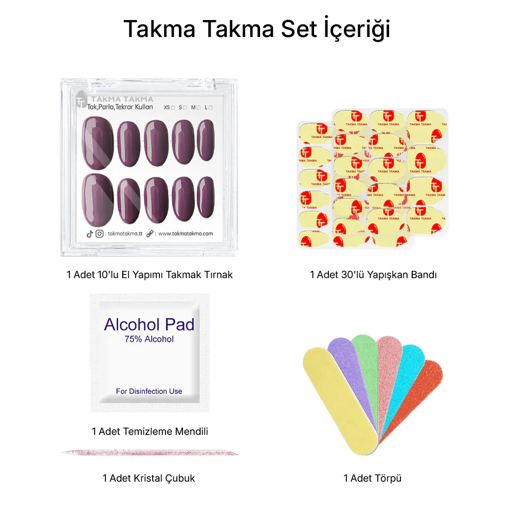 Tekrar Kullanılabilir El Yapımı Protez Takma Tırnak TT1231 - Şarap Ruhu - 10'lu