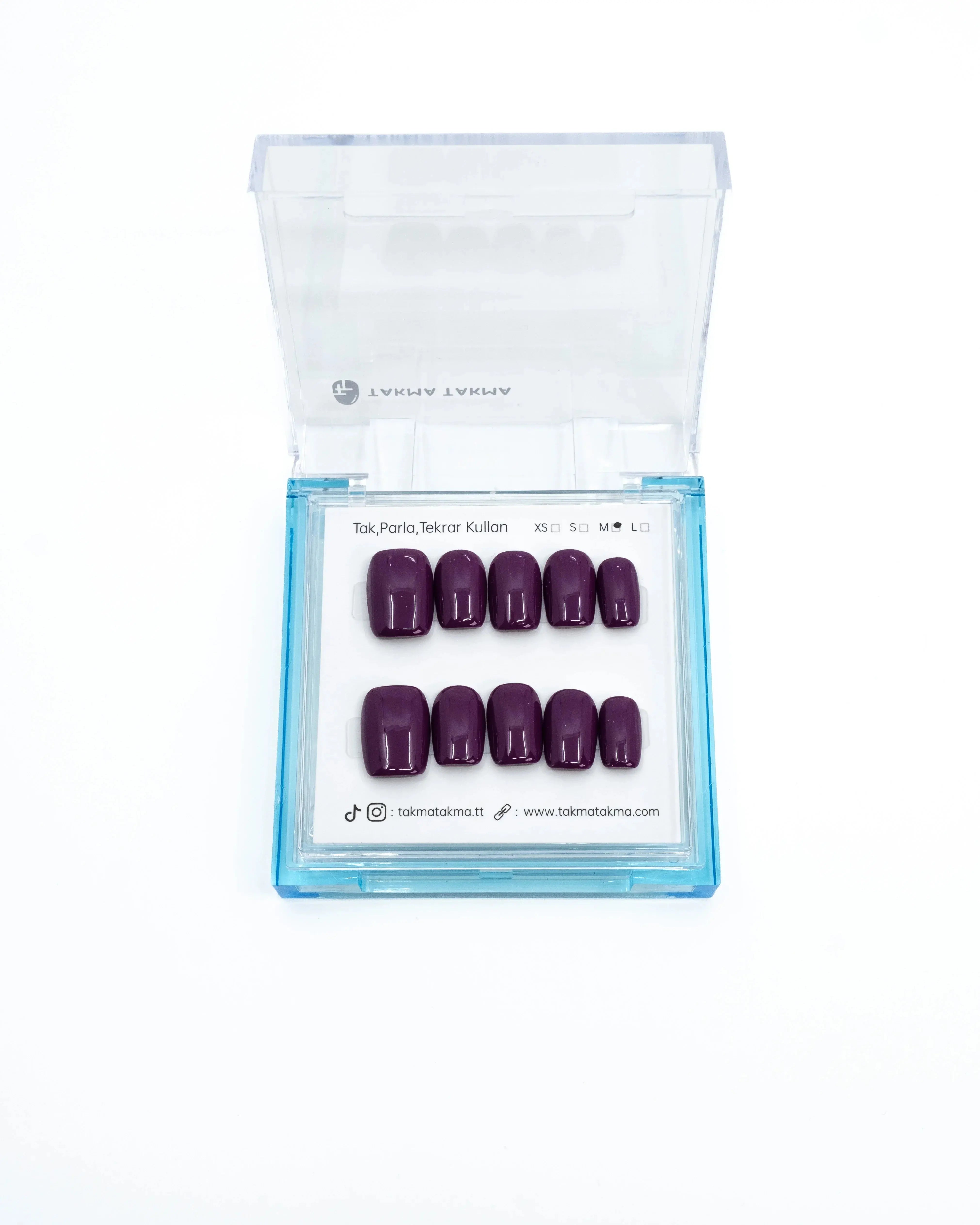 10'lu Mor Kısa Kare TT1233 Tekrar Kullanılabilir El Yapımı Protez Takma Tırnak Takma Takma