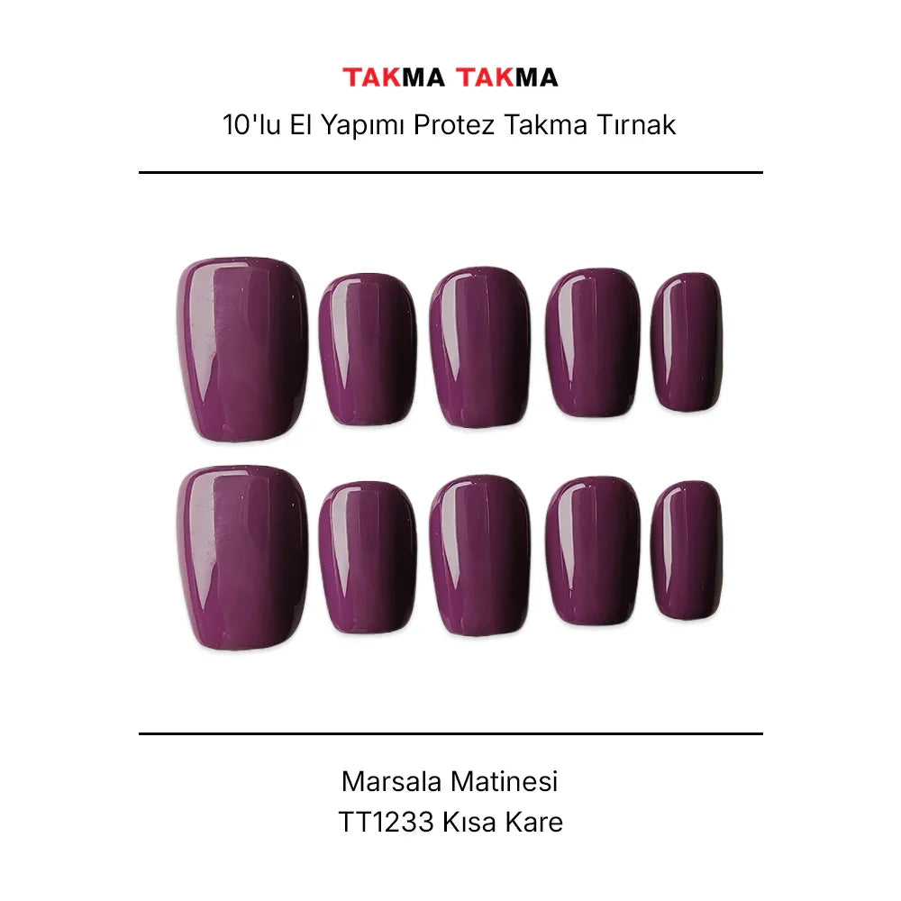 Tekrar Kullanılabilir El Yapımı Protez Takma Tırnak TT1233 - Marsala Matinesi - 10'lu