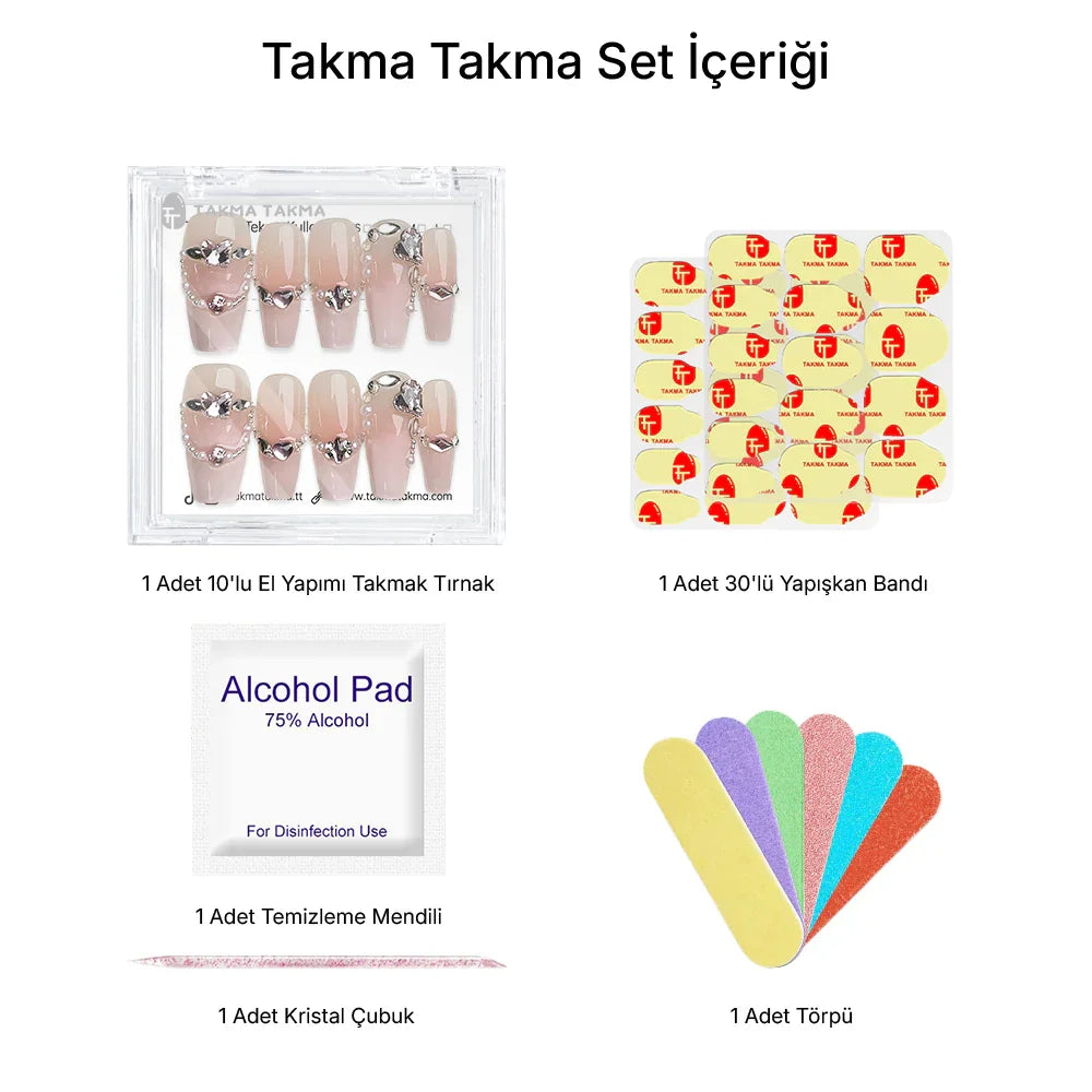 10'lu Ten Rengi Uzun Balerin TT1240 Tekrar Kullanılabilir El Yapımı Protez Takma Tırnak Takma Takma