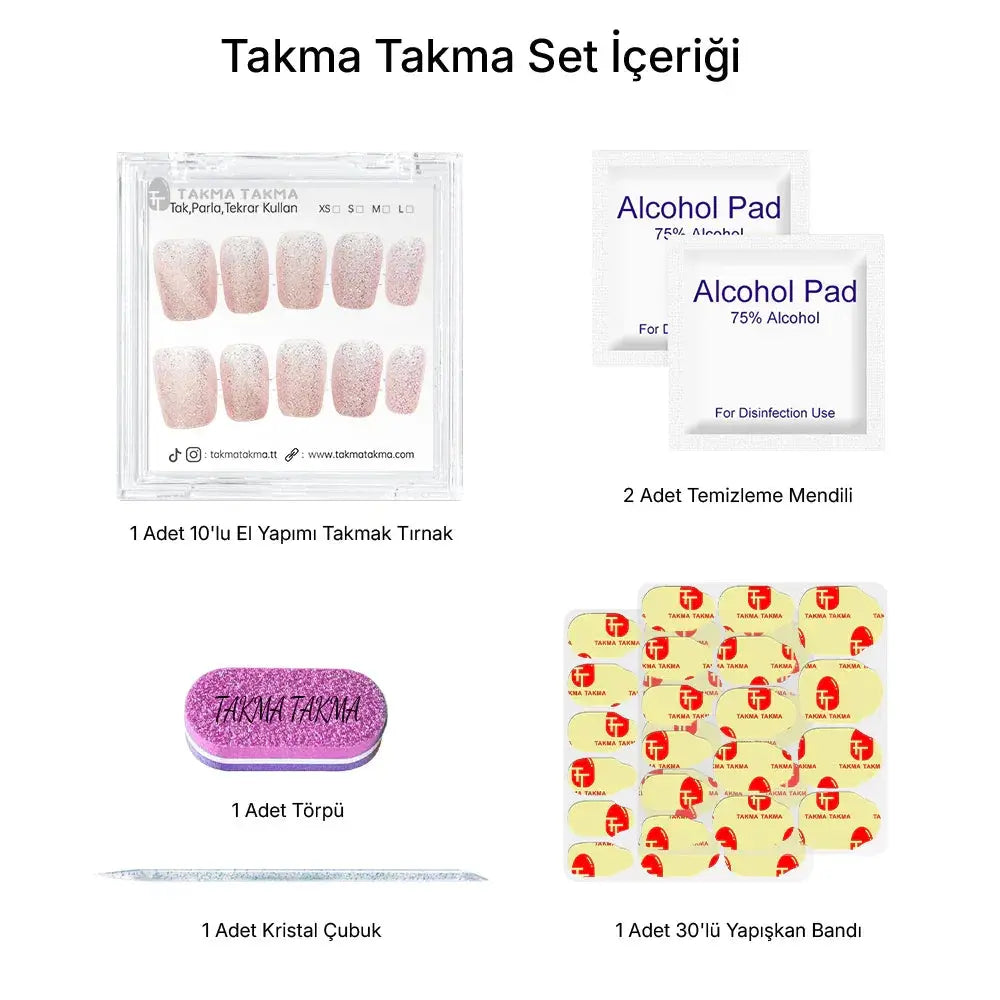 10'lu Mor Kısa Badem TT1245 Tekrar Kullanılabilir El Yapımı Protez Takma Tırnak Takma Takma
