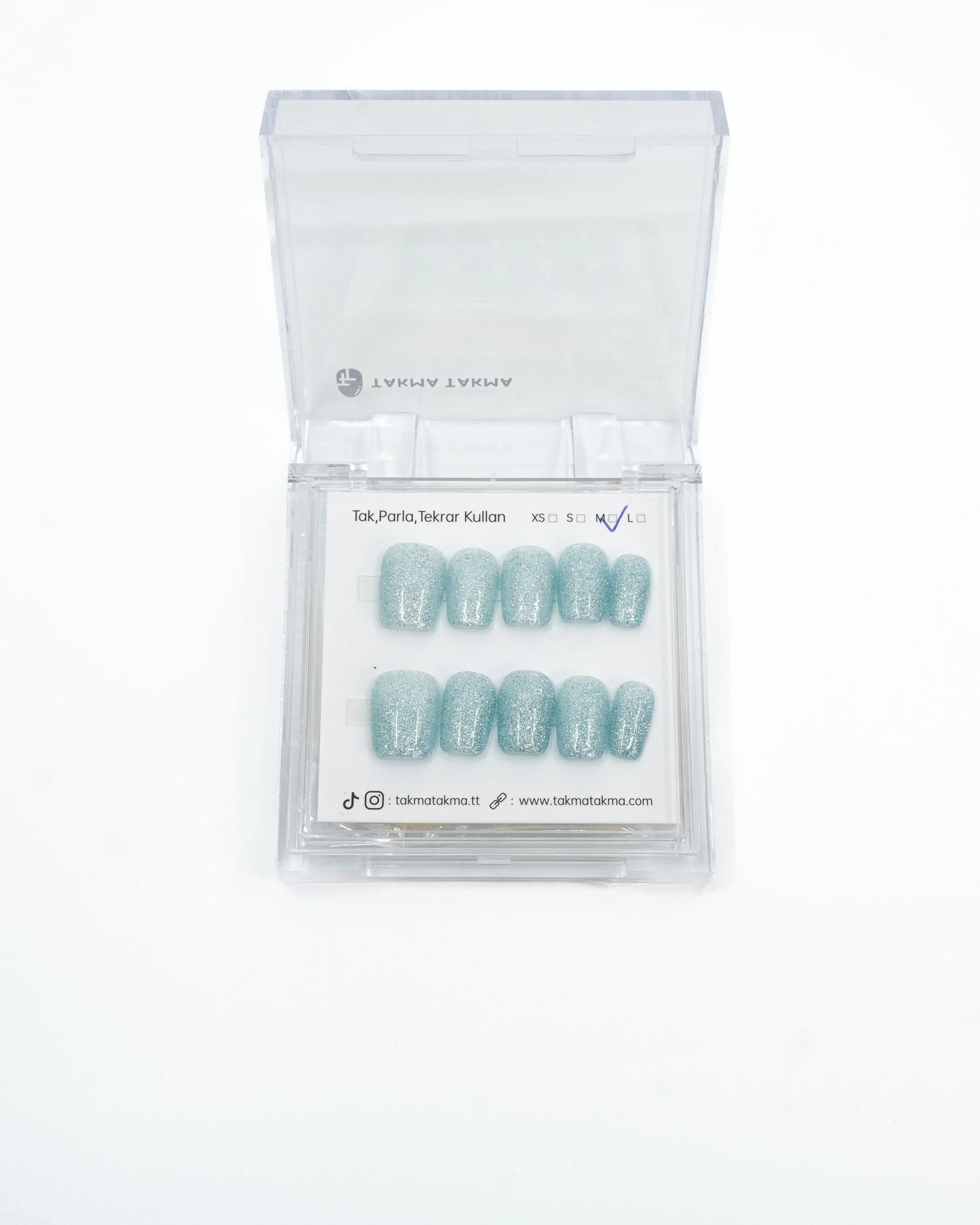 Tekrar Kullanılabilir El Yapımı Protez Takma Tırnak TT1249 - Blue Velvet - 10'lu