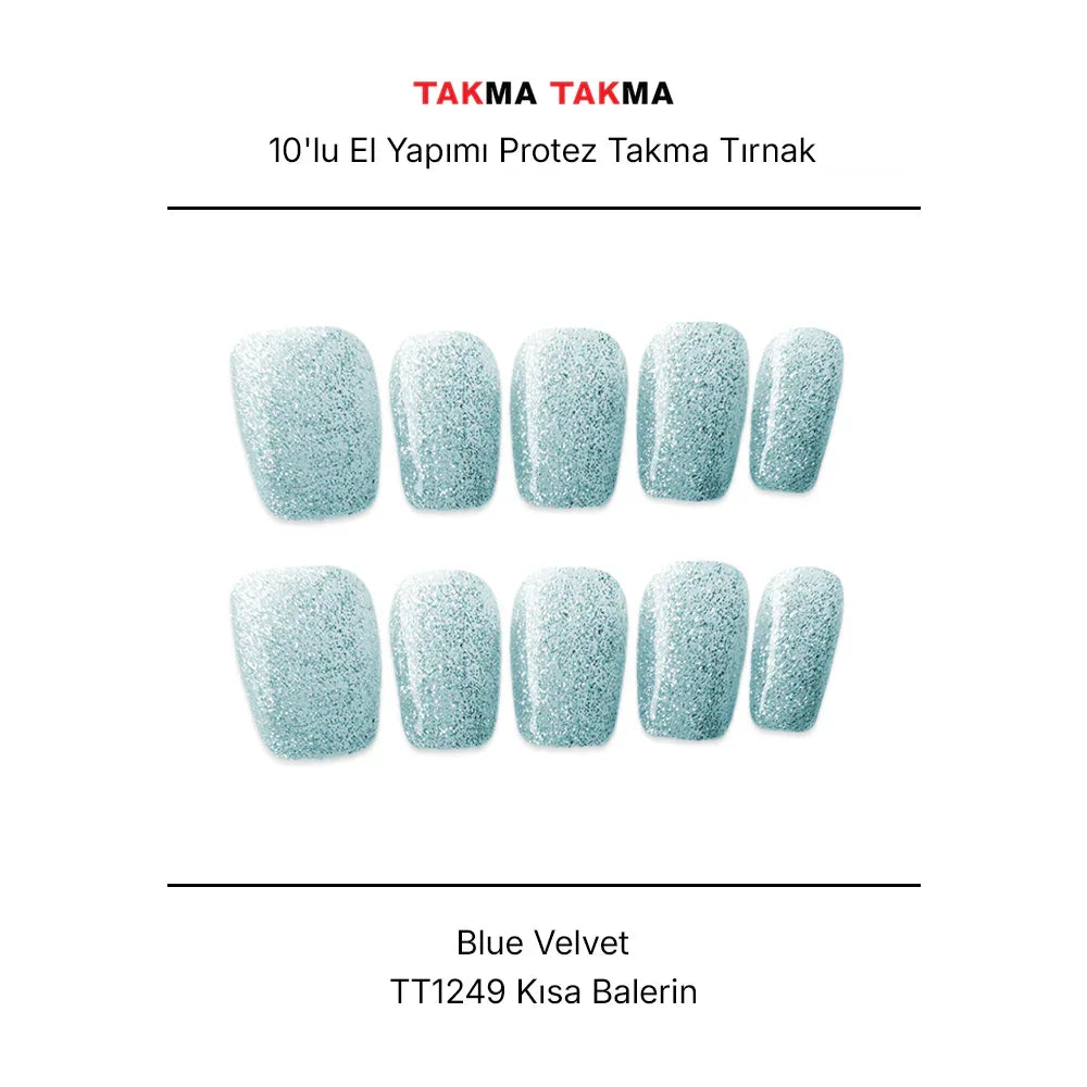 Tekrar Kullanılabilir El Yapımı Protez Takma Tırnak TT1249 - Blue Velvet - 10'lu