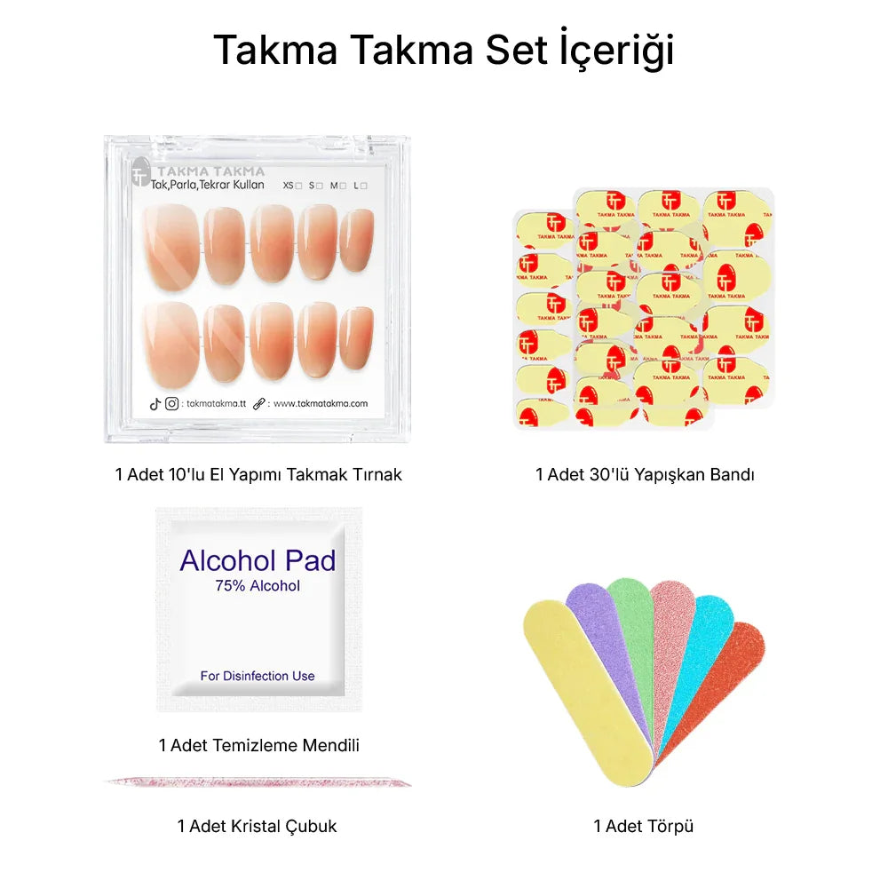 Tekrar Kullanılabilir El Yapımı Protez Takma Tırnak TT1250 - Ten Nefesi - 10'lu Takma Takma