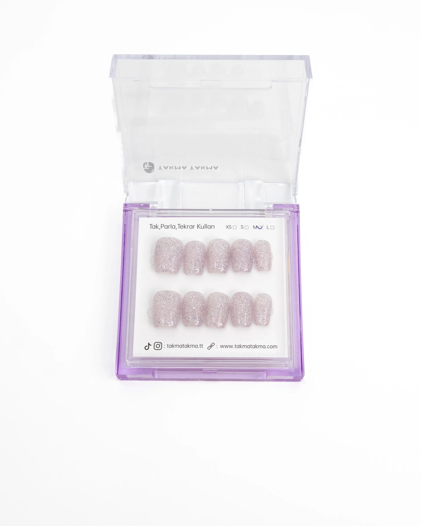 Tekrar Kullanılabilir El Yapımı Protez Takma Tırnak TT1251 - Lavender Stardust - 10'lu