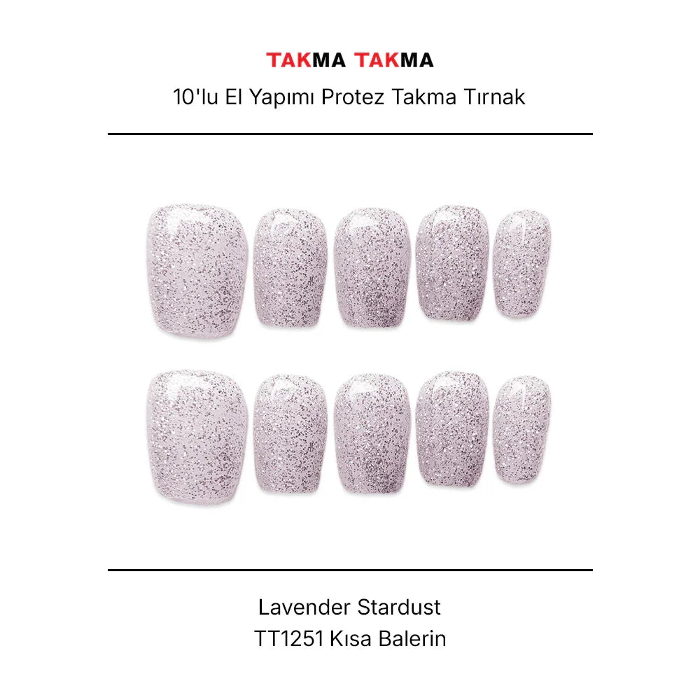 Tekrar Kullanılabilir El Yapımı Protez Takma Tırnak TT1251 - Lavender Stardust - 10'lu