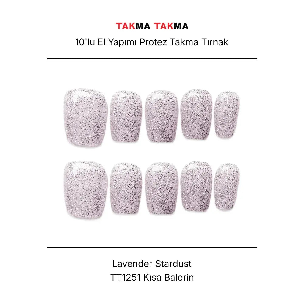 Tekrar Kullanılabilir El Yapımı Protez Takma Tırnak TT1251 - Lavender Stardust - 10'lu Takma Takma