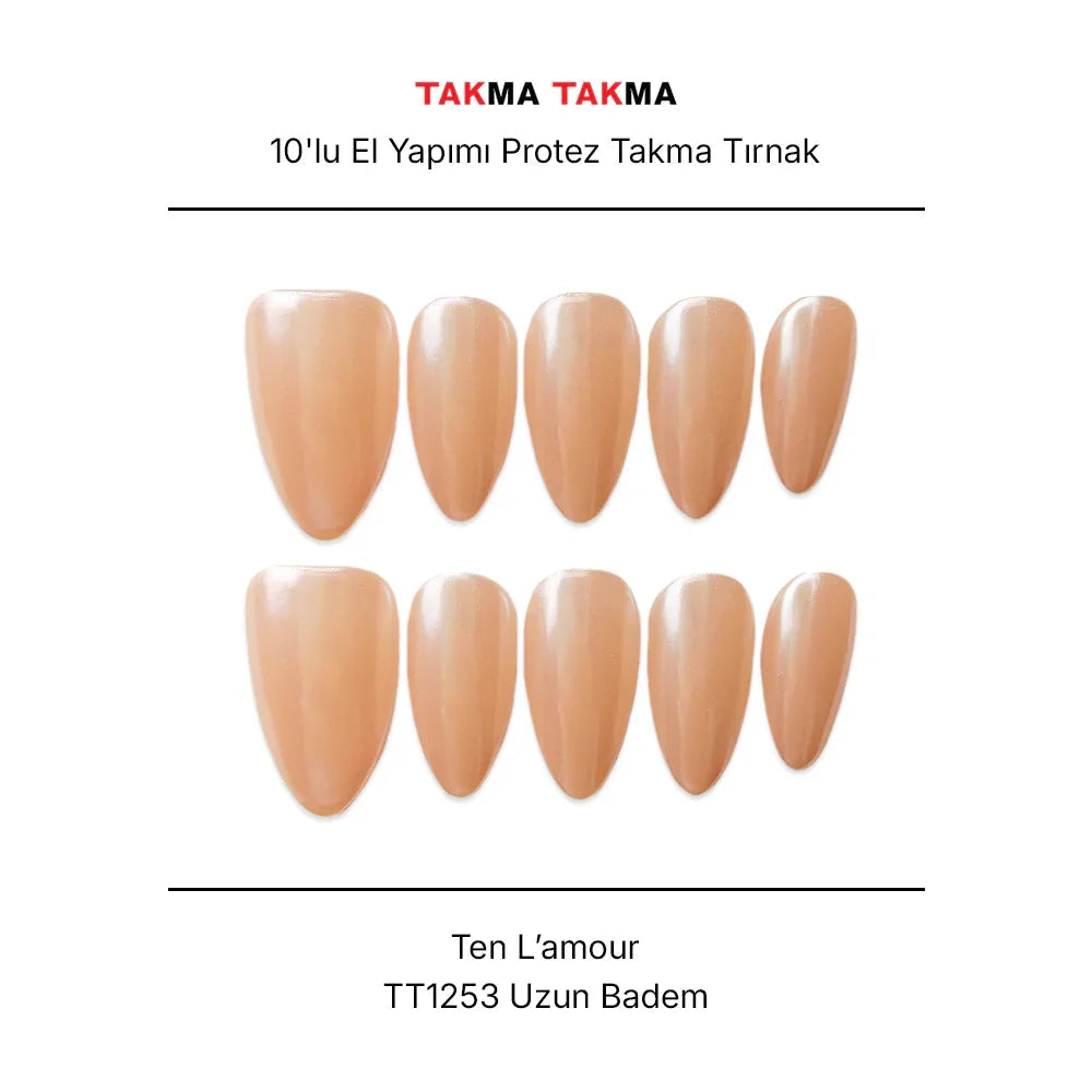 Tekrar Kullanılabilir El Yapımı Protez Takma Tırnak TT1253 - Ten Lamour - 10'lu Takma Takma