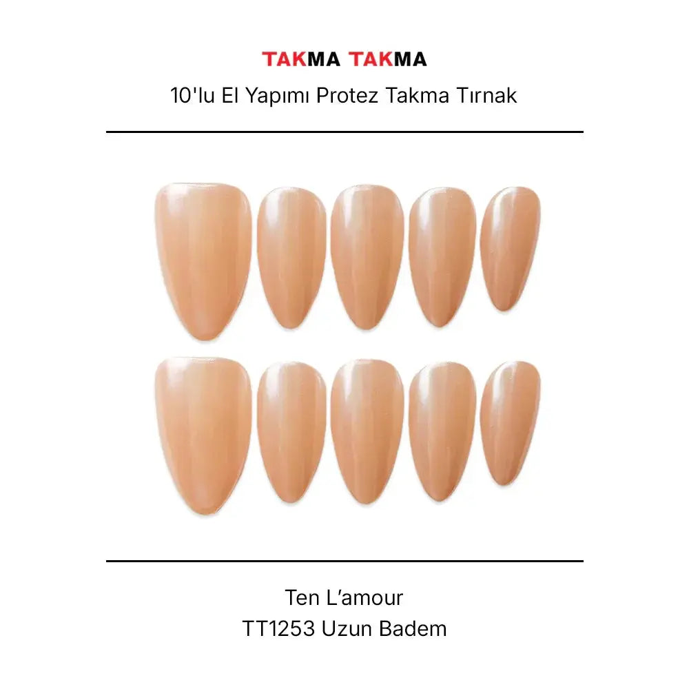 Tekrar Kullanılabilir El Yapımı Protez Takma Tırnak TT1253 - Ten Lamour - 10'lu Takma Takma