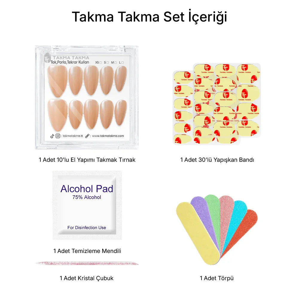 Tekrar Kullanılabilir El Yapımı Protez Takma Tırnak TT1253 - Ten Lamour - 10'lu Takma Takma