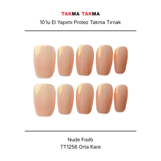 10'lu Pembe Orta Oval TT1256 Tekrar Kullanılabilir El Yapımı Protez Takma Tırnak