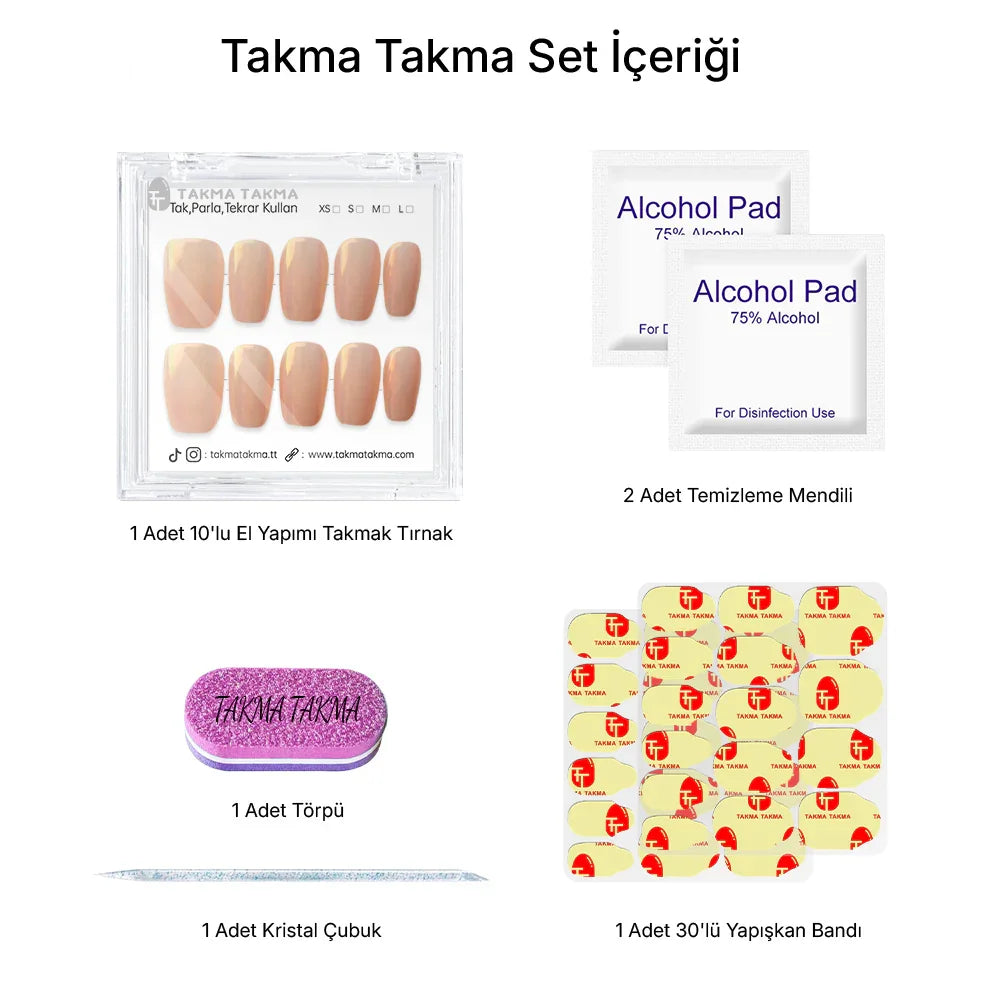 10'lu Pembe Orta Kare TT1256 Tekrar Kullanılabilir El Yapımı Protez Takma Tırnak Takma Takma