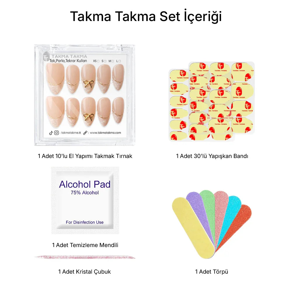 Tekrar Kullanılabilir El Yapımı Protez Takma Tırnak Velvet Skin - 10'lu TT1258