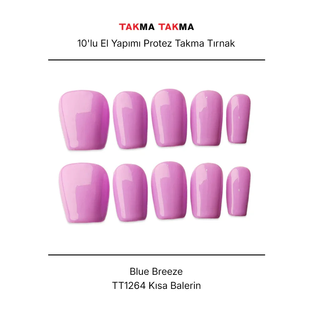 Tekrar Kullanılabilir El Yapımı Protez Takma Tırnak TT1264 - Blue Breeze - 10'lu