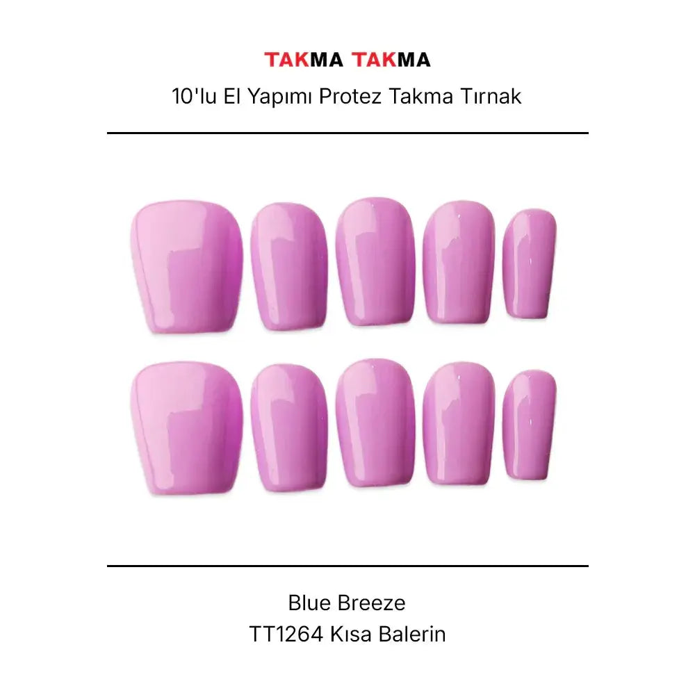 10'lu Mor Kısa Oval TT1264 Tekrar Kullanılabilir El Yapımı Protez Takma Tırnak Takma Takma