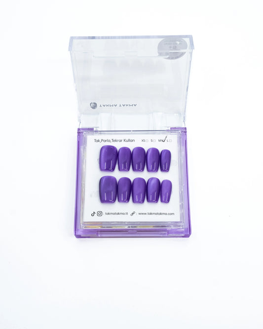 15'li Mor Orta Kare TT1296 Tekrar Kullanılabilir El Yapımı Protez Takma Tırnak