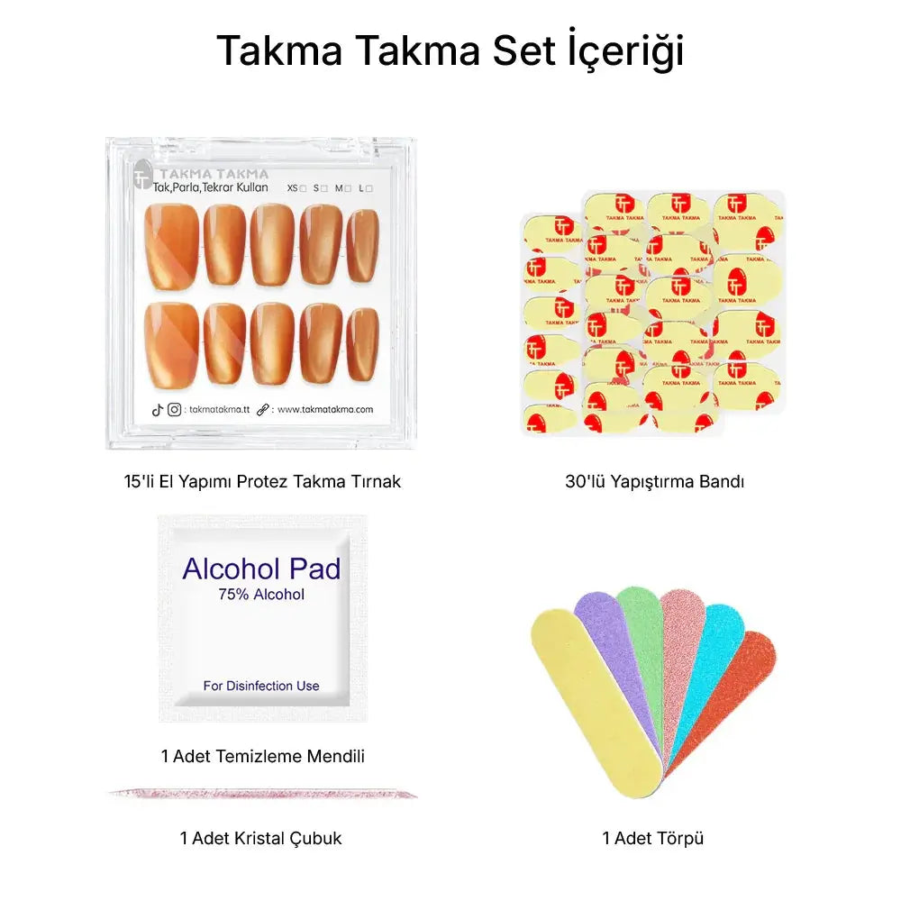 15'li Ten Rengi Orta Kare TT1298 Tekrar Kullanılabilir El Yapımı Protez Takma Tırnak Takma Takma