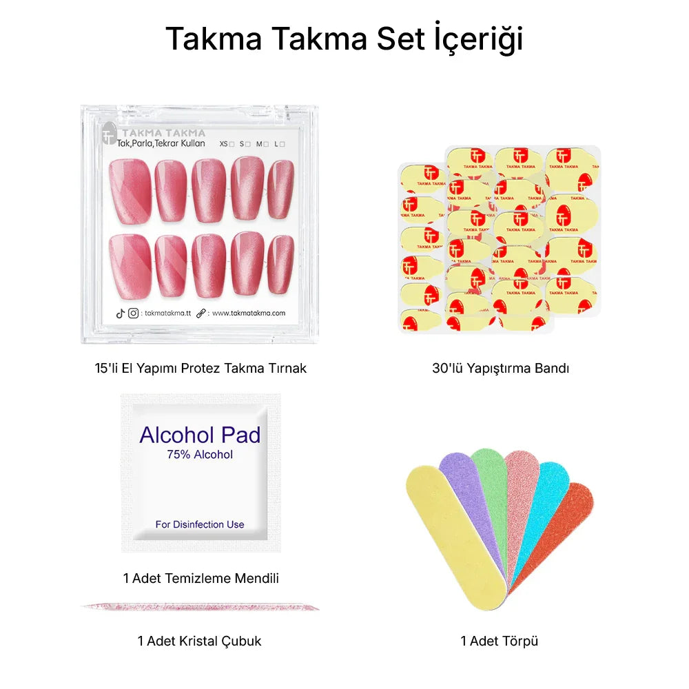 Tekrar Kullanılabilir El Yapımı Protez Takma Tırnak TT1305 - Taşlı Düşler - 15'li