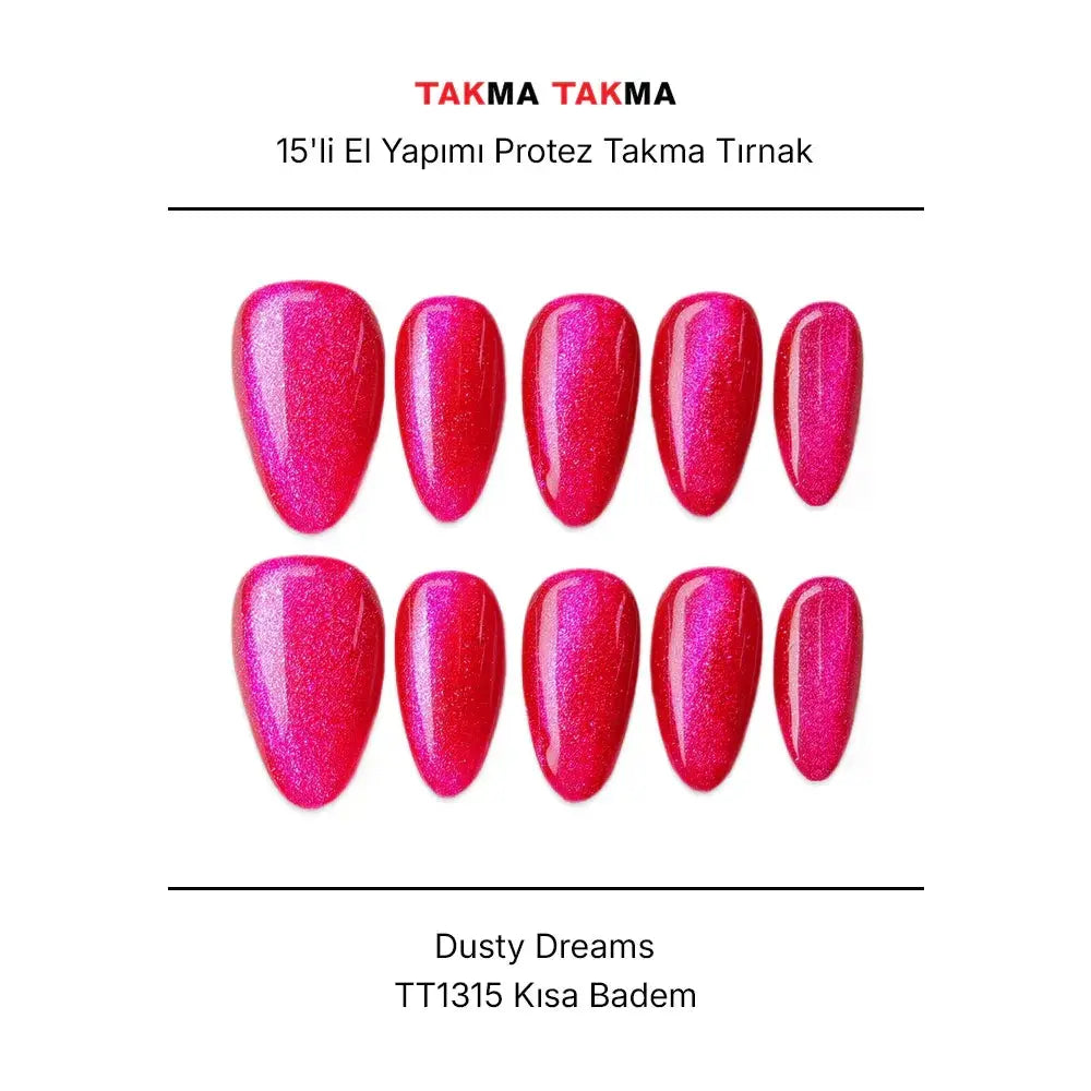 15'li Pembe Kısa Badem TT1315 Tekrar Kullanılabilir El Yapımı Protez Takma Tırnak Takma Takma
