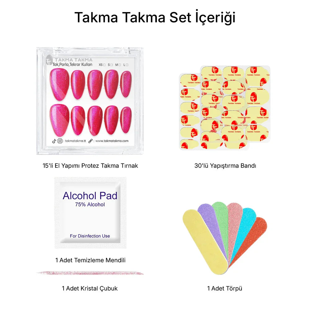 15'li Pembe Kısa Badem TT1315 Tekrar Kullanılabilir El Yapımı Protez Takma Tırnak Takma Takma