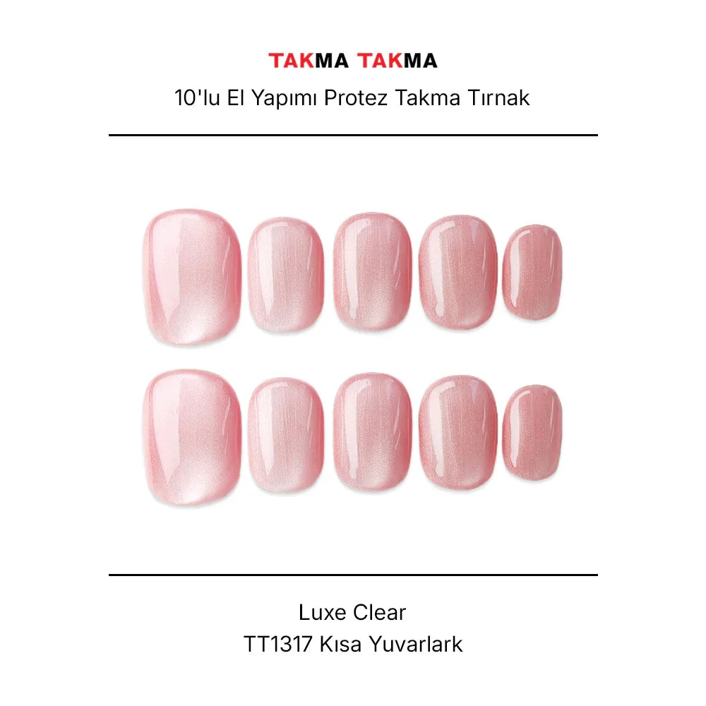 15'li Pembe Kısa Yuvarlak TT1317 Tekrar Kullanılabilir El Yapımı Protez Takma Tırnak Takma Takma