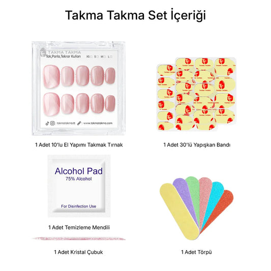 15'li Pembe Kısa Yuvarlak TT1317 Tekrar Kullanılabilir El Yapımı Protez Takma Tırnak