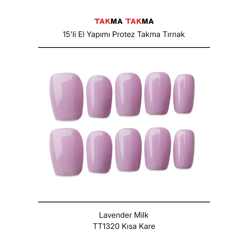 Tekrar Kullanılabilir El Yapımı Protez Takma Tırnak TT1320 - Lavender Milk 15'li