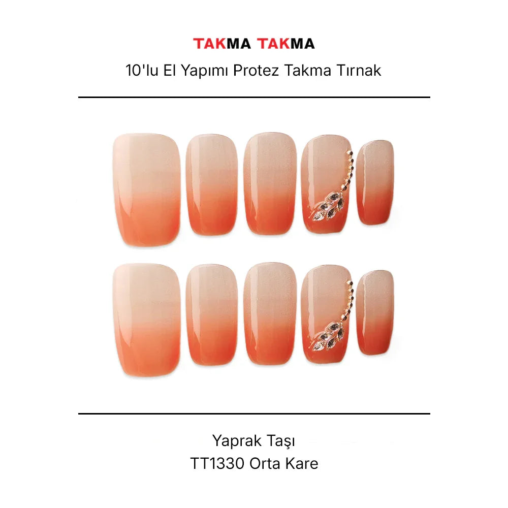 Tekrar Kullanılabilir El Yapımı Protez Takma Tırnak TT1330 - Yaprak Taşı - 10'lu