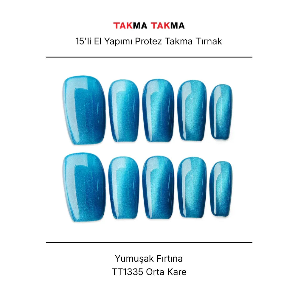 Tekrar Kullanılabilir El Yapımı Protez Takma Tırnak TT1335 - Yumuşak Fırtına 15'li