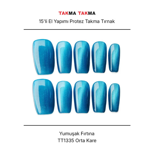 15'li Kırmızı Orta Kare TT1335 Tekrar Kullanılabilir El Yapımı Protez Takma Tırnak