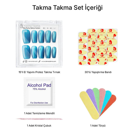 15'li Kırmızı Orta Kare TT1335 Tekrar Kullanılabilir El Yapımı Protez Takma Tırnak