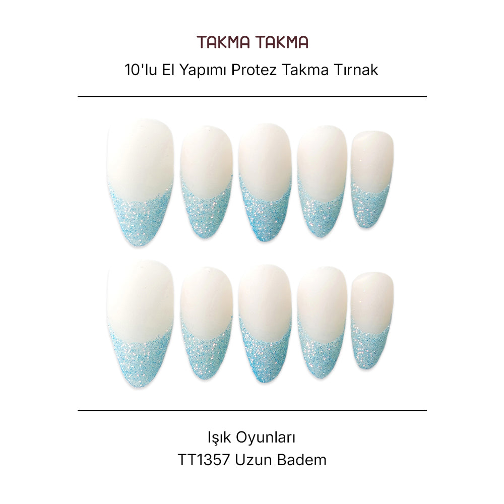 Tekrar Kullanılabilir El Yapımı Protez Takma Tırnak TT1357 - Işık Oyunları - 10'lu