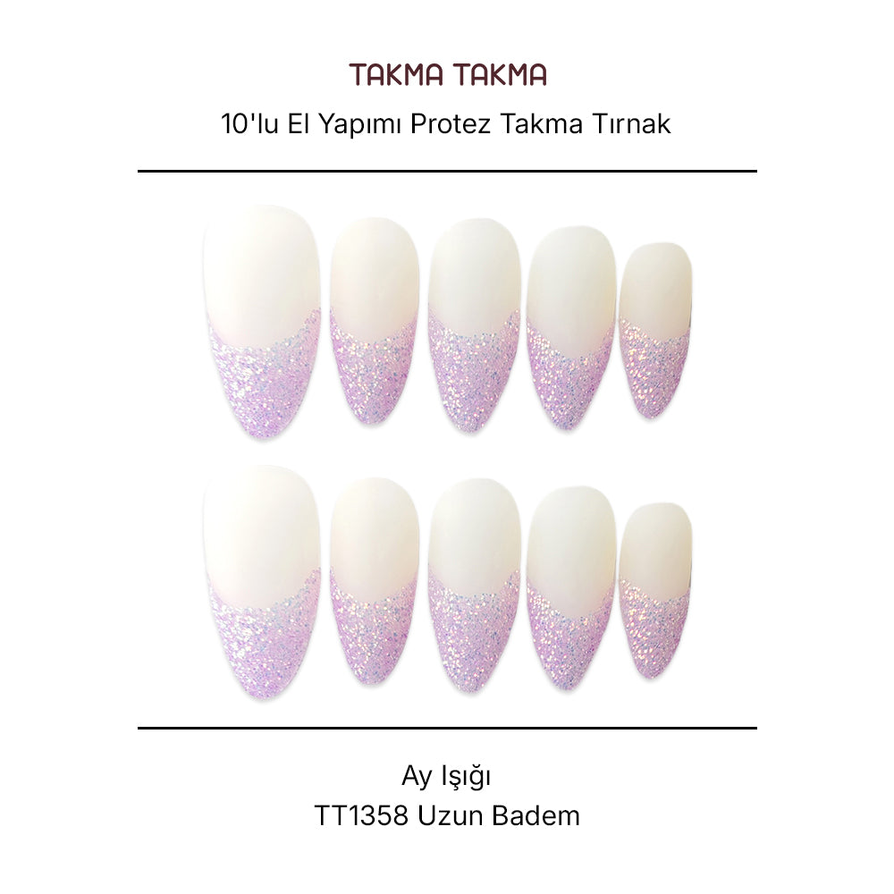 Tekrar Kullanılabilir El Yapımı Protez Takma Tırnak TT1358 - Ay Işığı - 10'lu