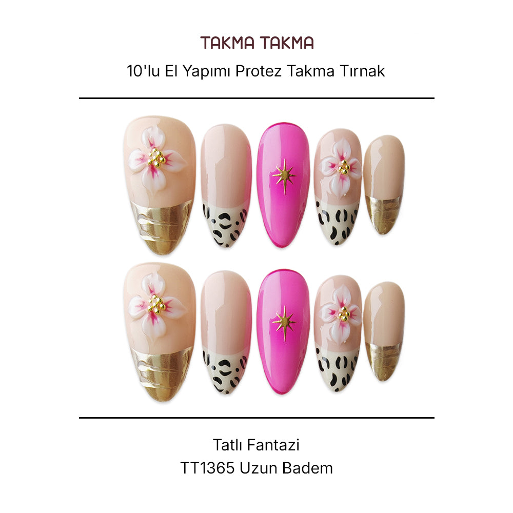 Tekrar Kullanılabilir El Yapımı Protez Takma Tırnak TT1365 Tatlı Fantezi 10'lu