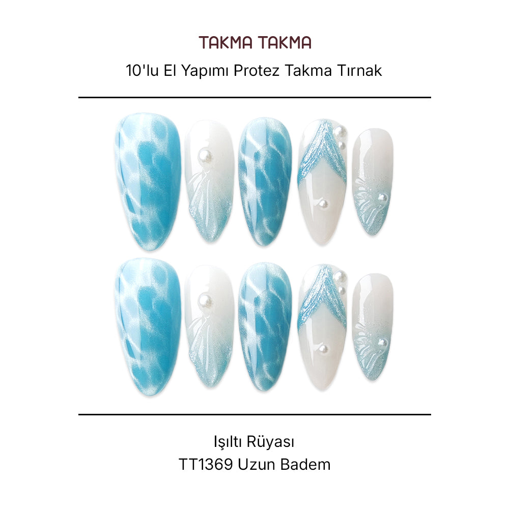 Tekrar Kullanılabilir El Yapımı Protez Takma Tırnak TT1369 Işıltı Rüyası 10'lu