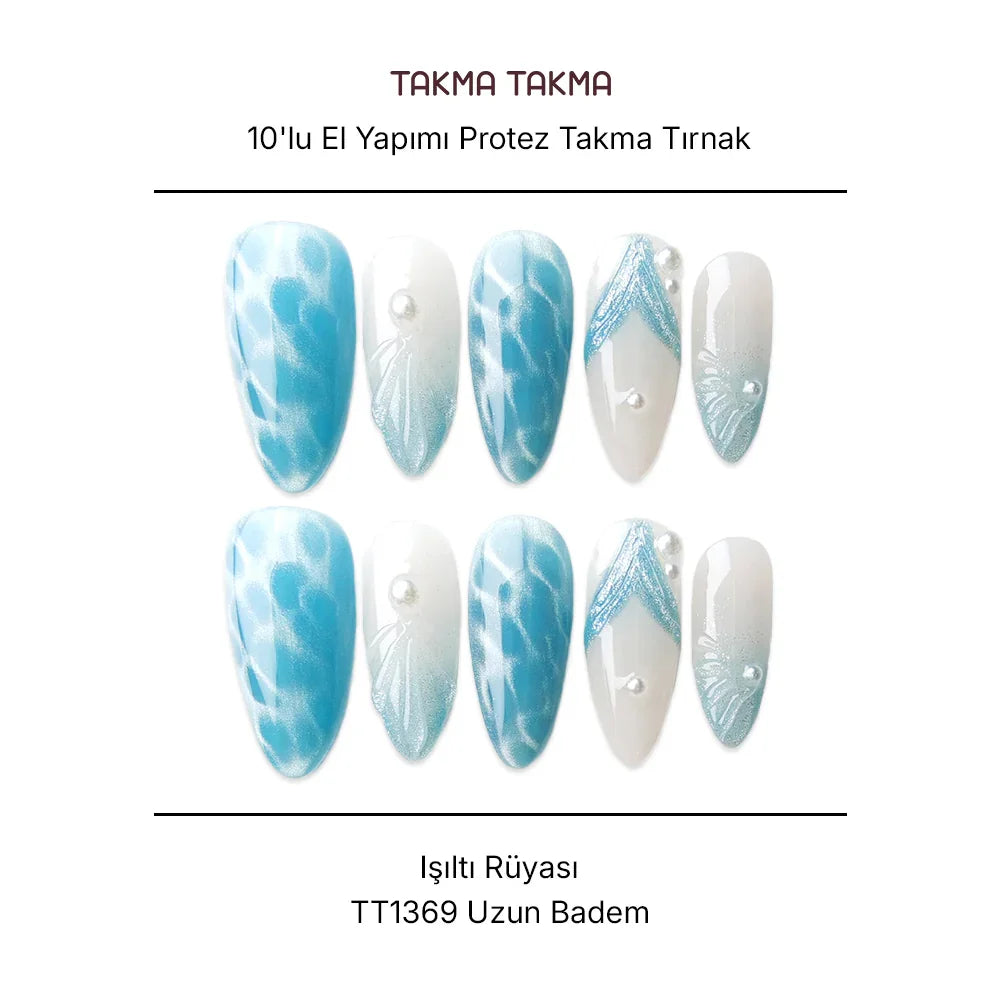 Tekrar Kullanılabilir El Yapımı Protez Takma Tırnak TT1369 Işıltı Rüyası 10'lu