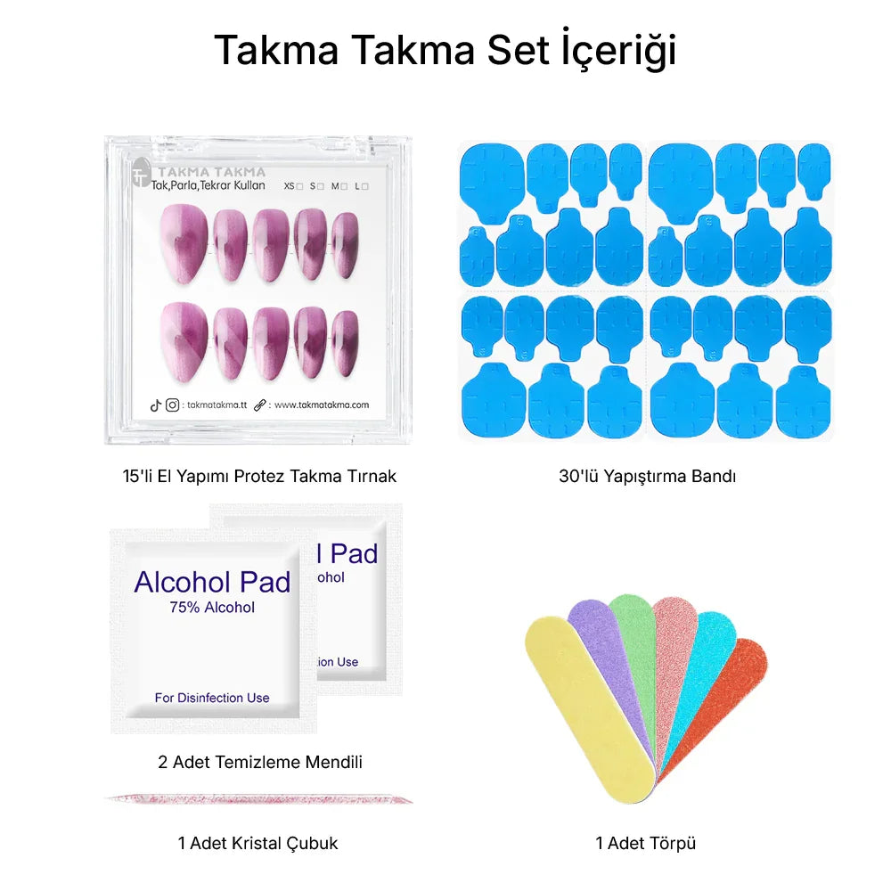 Tekrar Kullanılabilir El Yapımı Protez Takma Tırnak TT1371 Yıldız Çiçeği 15'li
