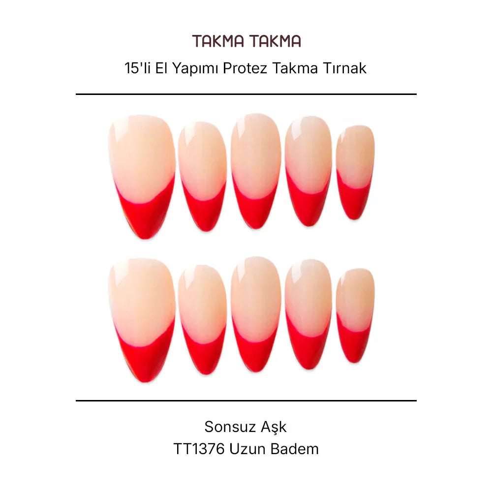 Tekrar Kullanılabilir El Yapımı Protez Takma Tırnak TT1376 - Sonsuz Aşk - 15'li